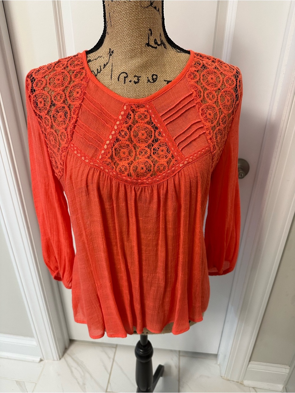 Guess Coral Lace Yoke Long Sleeve Blouse